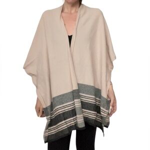 Vince Cashmere Wool blend Striped Hem Knit Poncho Cardigan cream stripe shawl